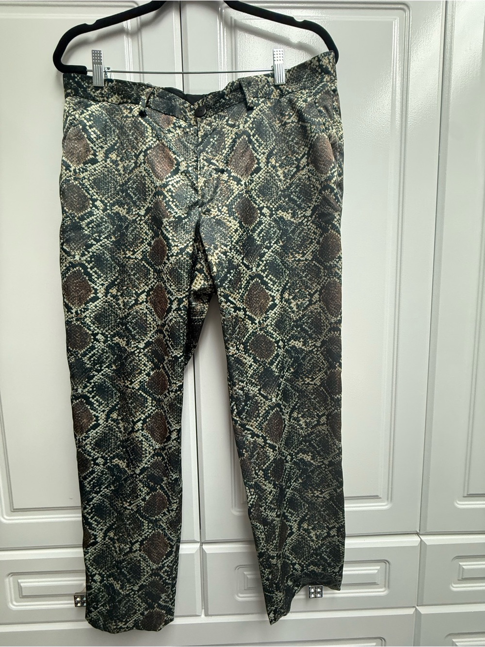 Zara Snake Print Straight Leg Pants - Green & Brown